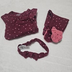 Carter's Maroon and Pink Polka Dot 3-Piece Newborn Set EUC